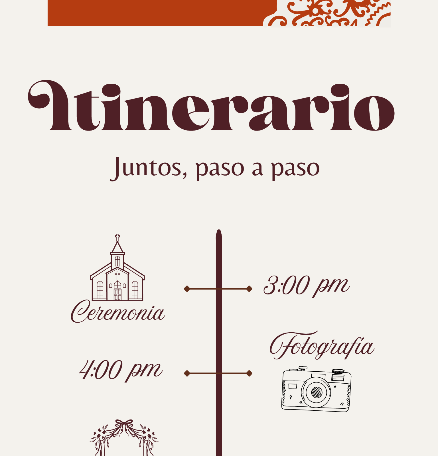 Itinerario parte 1: Ceremonia 3:00pm y Fotografía 4:00pm