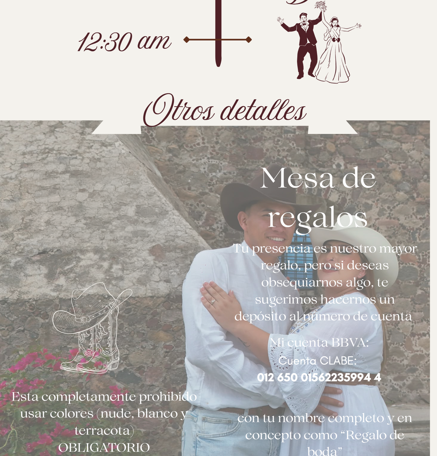 Código de vestimenta y Mesa de regalos BBVA CLABE 012650015622359944